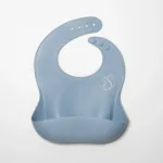 Dusty Blue Silicone Bib with catcher for baby.