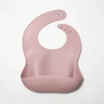 Dusty Pink Silicone Bib with catcher for baby.