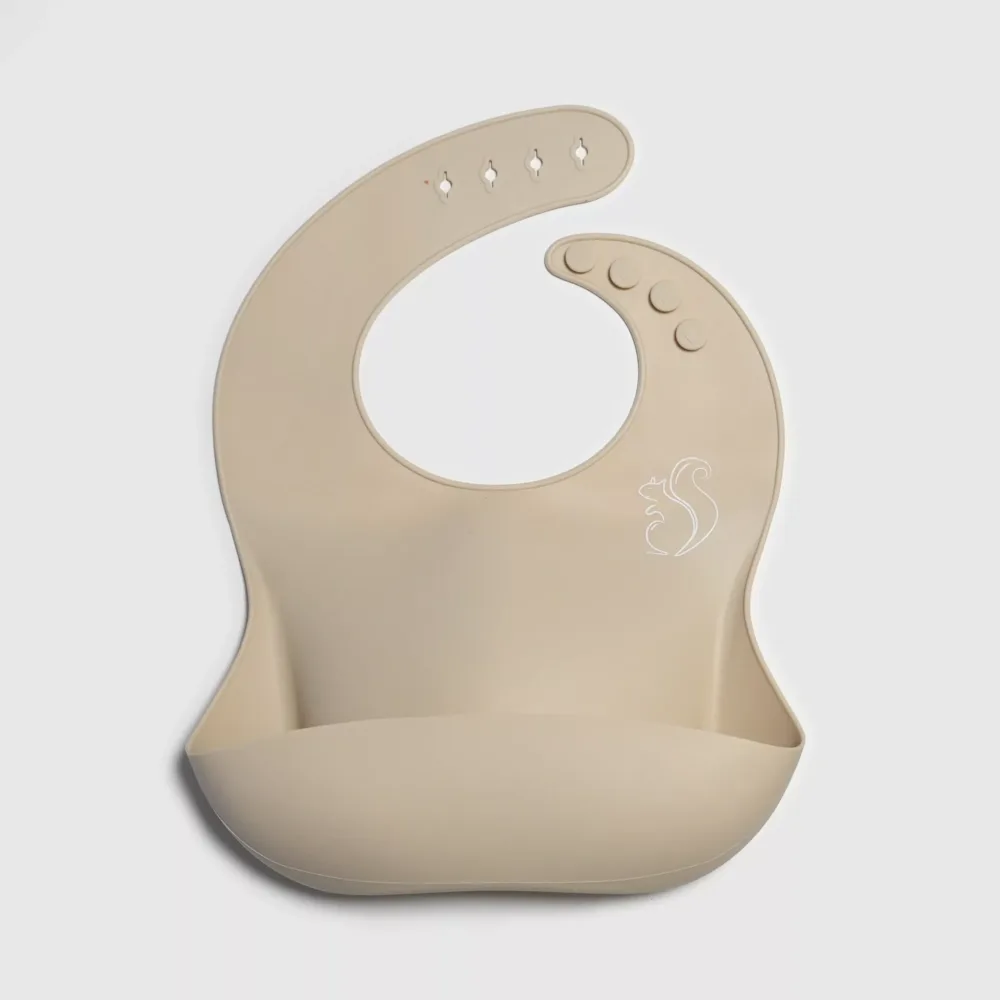 Nude Silicone Bib with catcher for baby.